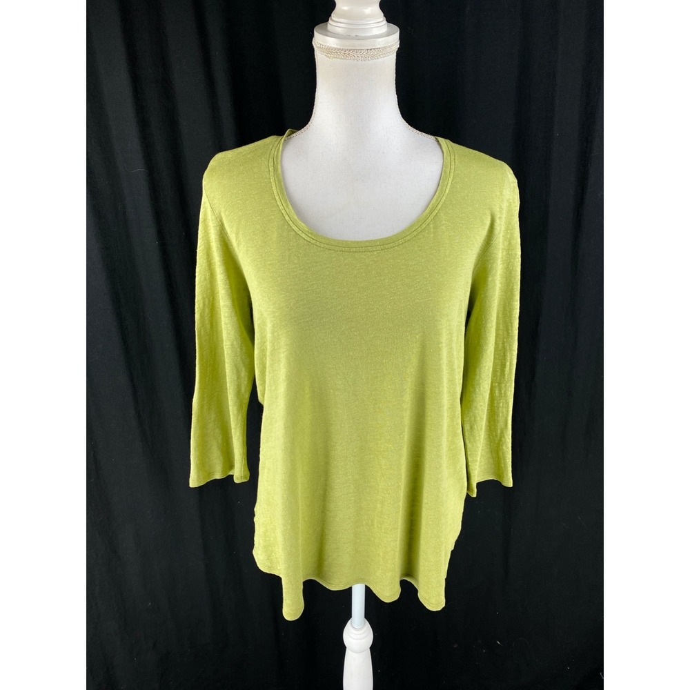 Eileen Fisher Womens S Scoop Neck Lime 3/4 Sleeve Linen Knit Top Blouse F2IZ